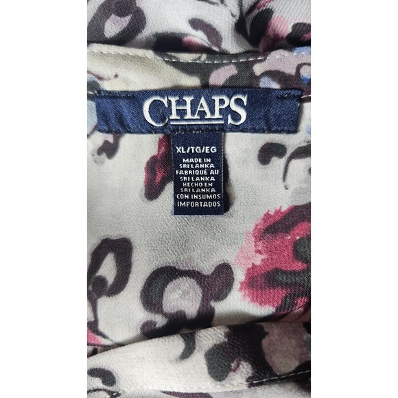 CHAPS Blouse Women's Size XL Multicolor Floral Print Split Neck Popover Top - Picture 7 of 8